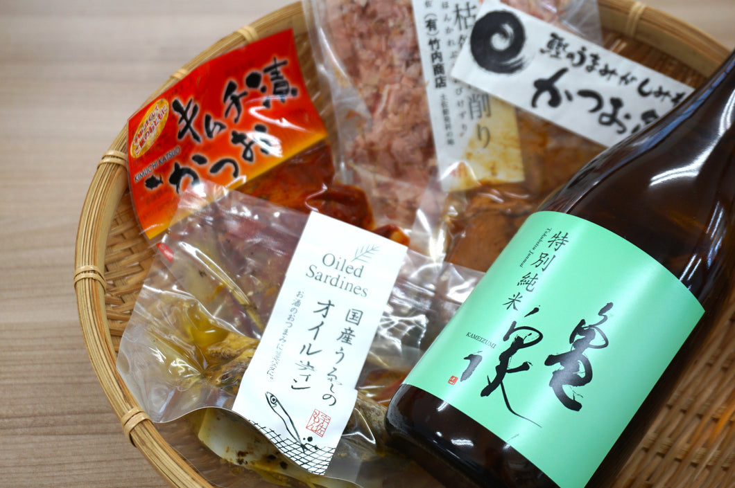 【残暑お見舞いに最適】＜亀泉酒造特別純米酒＞日本酒と鰹商品セット